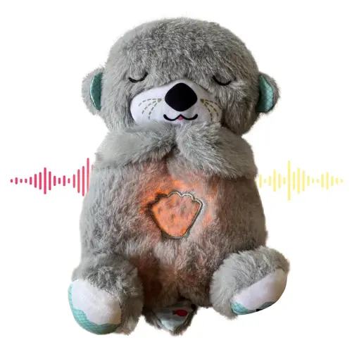 Baby Sound Machine Breathing Otter, Sensory Details Music Lights Rhythmic Breathing Motion Musical Baby Toy Plush for Newborns (Battery Not Includ)