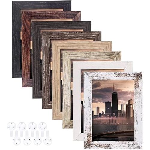 4x6 Picture Frames Set of 8, Rustic Picture Frames Multi Wood-Color,Vertical and Horizontal Formats for Wall Hanging and Tabletop Display,Perfect for Rustic Home & Office Decor