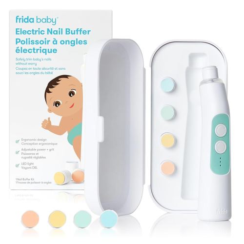 Frida Baby Electric Nail Trimmer, Safe + Easy Electric Nail File Baby Nail Clipper + Nail Trimmer Kit for Newborn, Toddler, or Children's Fingernails/Toenails, 4 Buffer Pads, LED Light, Storage Case