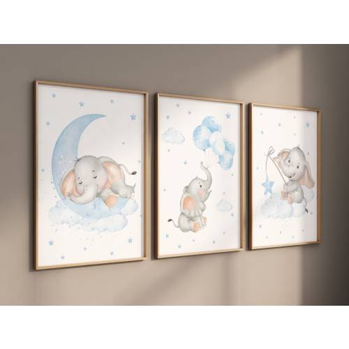Nursery decor elephant, baby blue nursery, nursery decor boy, elephant print, boys room decor, blue nursery art, elephant wall art