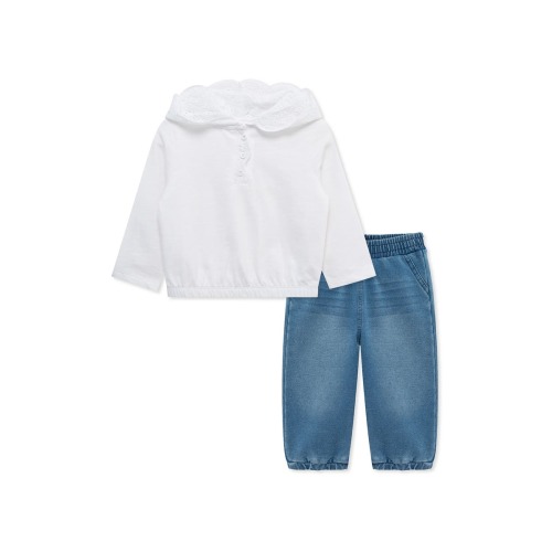 Eyelet Embroidered Hoodie & Pull-On Jeans Set, 12M