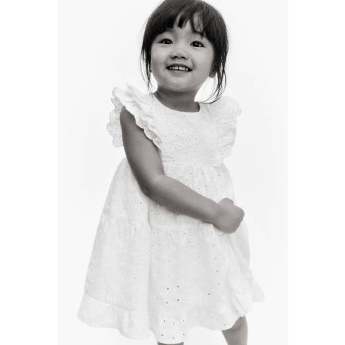 RUFFLED EYELET-EMBROIDERED DRESS