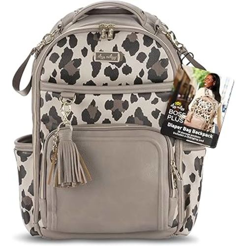 Itzy Ritzy Diaper Bag Backpack – Large Capacity Boss Plus Baby Backpack Diaper Bag Featuring 19 Pockets, Changing Pad, Stroller Clips, and Comfortable Straps (Leopard)