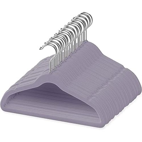 50 PremiumVelvet Baby Hangers 11.8" Inch Non Slip Baby Hangers, Ultra Slim Space Saving Children Closet Hangers, 360° Swivel Hook Strong & Durable Baby Toddler Kids Clothes Hangers, Purple