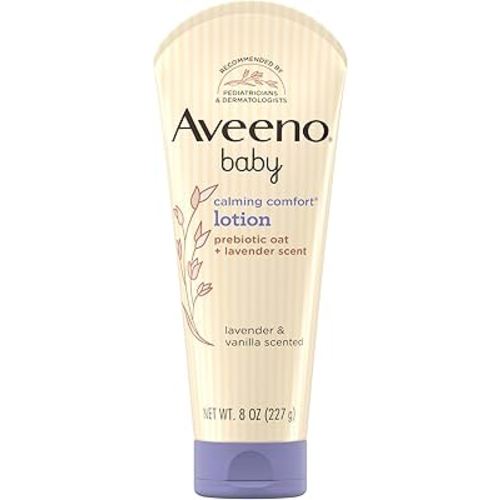 Aveeno Baby Calming Comfort Moisturizing Lotion with Relaxing Lavender & Vanilla Scents, Non-Greasy Body Lotion with Natural Oatmeal & Dimethicone, Paraben- & Phthalate-Free, 8 fl. oz