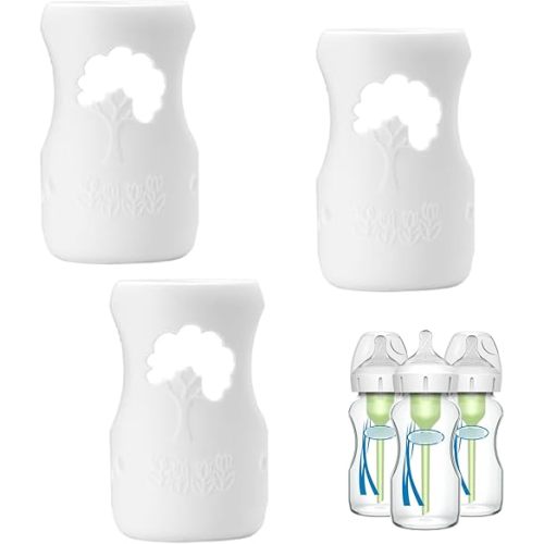 Silicone Sleeves for Dr. Brown's 9 oz Wide Neck Glass Baby Bottles, Drop Protection Covers Compatible Dr Brown Natural Flow Glass Bottles, Pack of 3