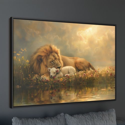 The Lamb and the Lion Christian Framed Canvas Print Christian Wall Decor Religious Home Decor Lion of Judah Framed Canvas Wall Art