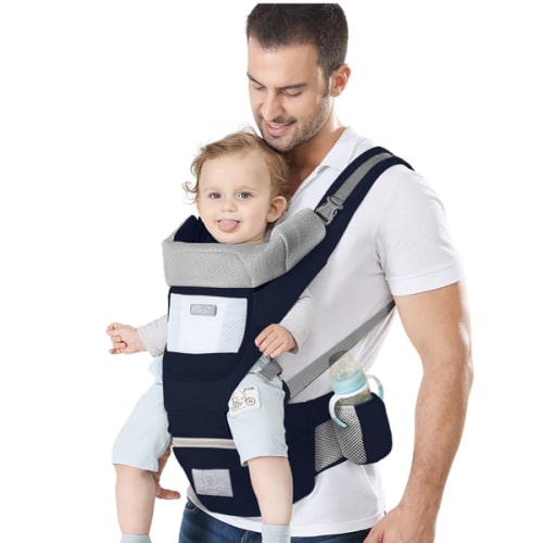 Baby Carrier Ergonomic Infant Carrier with Hip Seat Kangaroo Bag Soft Baby Carrier Newborn to Toddler 7-45lbs Front and Back Baby Holder Carrier for Men Dad Mom (Blue)