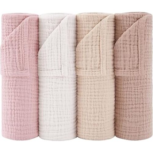 Susurration Muslin Burp Cloths 24x24 Inches Ultra Soft 100% Cotton, 4 or 7 Pack Baby Washcloths for Newborn, Absorbent Burp Rags & Swaddle Blankets