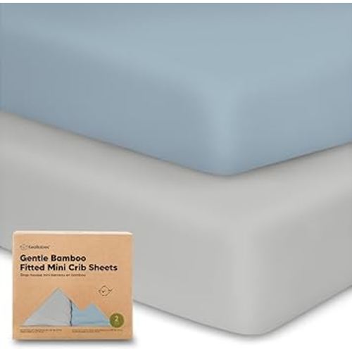 Pack and Play Sheets Fitted, 2-Pack Mini Crib Sheets - Pack N Play Sheets, Organic Fitted Crib Sheet for Pack and Play Mattress, Playard Baby Crib Sheets, Crib Sheets Neutral for Boys, Girls (Steel)