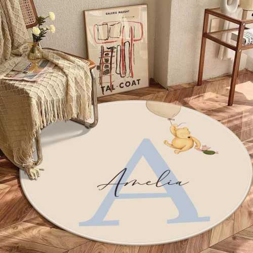 Personalized Winnie the Pooh Nursery Rug with Baby Name Pooh Bear Area Rug for Kid Bedroom Baby Shower Gift for Nursery room