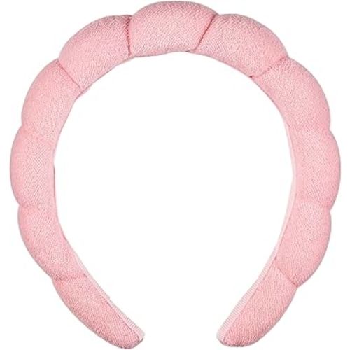 Conair Spa Makeup and Face Washing Headband, Pink Bubble Design, 1 Count, Ultra-Absorbent Microfiber Headband for Washing Face, Soft Terry Cloth, No-Squeeze, No-Pull Band Gentle on Hair and Head