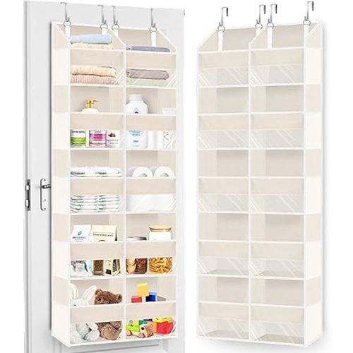 Over the Door Organizer 5 Tiers,Extra Large Behind Door Storage of 10 Compartments,80 lbs Weight Capacity Over the Door Storage, Door Hanging Organizer for Closet, Diaper Organizer, Toy Storage, Beige