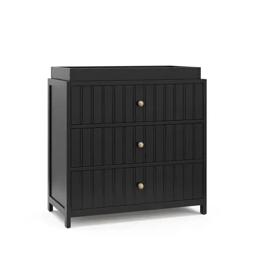 Graco Teddi 3 Drawer Chest with Changing Table Topper (Black) – GREENGUARD Gold Certified, Interlocking Drawer System, Pre-Installed Drawer Tracks for Easier Assembly