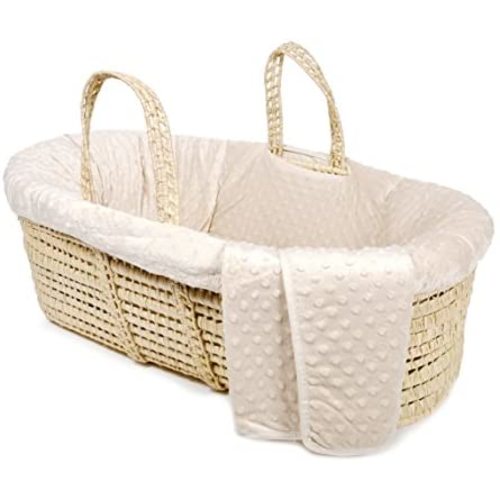 Tadpoles Minky Dot Moses Basket and Bedding Set, Natural