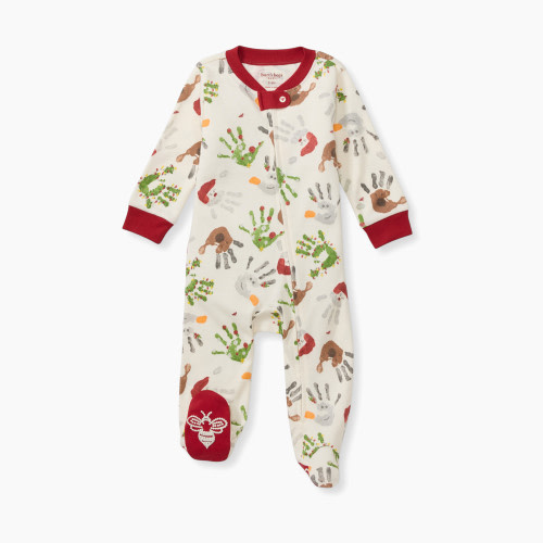 Burt's Bees Baby Holiday Organic Sleep & Play Zip-Up Footie Pajamas - Holiday Hands, 0-3 M