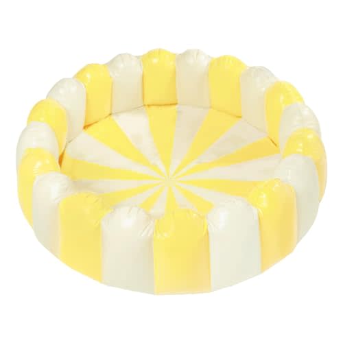Petites-Pommes Striped Inflatable Pool Kids & Toddlers - Handprinted Classic Foldable Swimming Pool - Durable, BPA-Free PVC Kiddie Pools with Repair Patch & Storage Bag, Light Yellow, 63 x 18 Inch