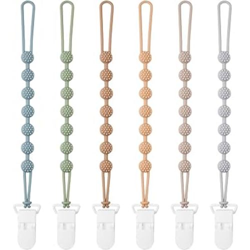 Eascrozn Baby Pacifier Clip, 6 Pack Silicone Pacifier Holder with One Piece Design for Baby Boy and Girl, BPA Free Soft Flexible Paci Binky Clips