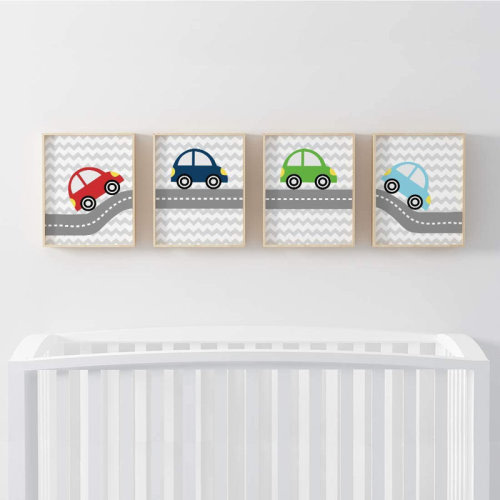 Zoomie Kids Winterbourne Down Colorful Cars Theme 4-Piece Set Paper Print & Reviews | Wayfair