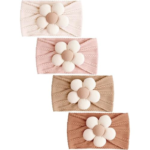 Niceye Baby Girl Bows Headbands, Handmade Soft Stretchy Nylon Hair Bands with Adorable Flower Bows for Newborn, Infant & Toddler – 4 Pack Baby Hair Accessories