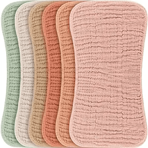 Konssy Muslin Baby Burp Cloths Sets for Unisex- 6 Pack Large 100% Cotton Burping Clothes for Newborn,Baby Girls and Boys - Peach Color