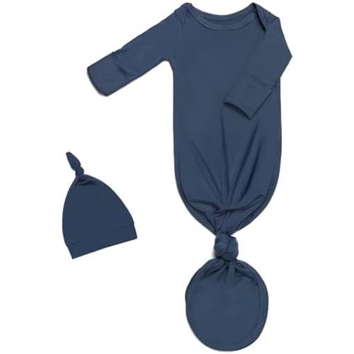 Newborn Baby Knotted Gown, Super Soft Silky Infant Long Sleeve Sleeper for Baby Girl Gifts and Boy Sleeping Bag with Hat