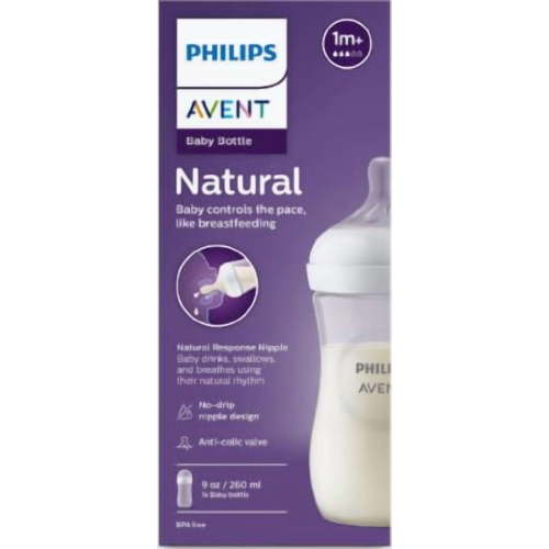 Philips Avent Natural Baby Bottle With Natural Response Nipple, Clear, 9oz, 1pk, SCY903/01