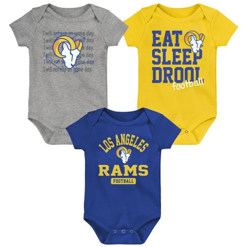 Newborn & Infant Royal/Gold/Heathered Gray Los Angeles Rams Three-Piece Eat Sleep Drool Bodysuit Set