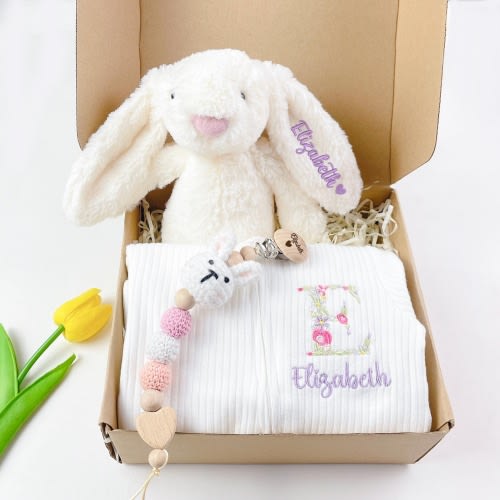 Personalized New Baby Gift Set, Custom Embroidered Baby Zip Romper, Personalized Baby clothes Sleepsuit , Custom Newborn Gift