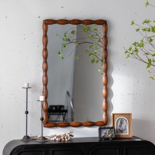 GDFStudio Shea Mid-Century Modern 24"x 36" Wall-Mounted Mirror, Brown
