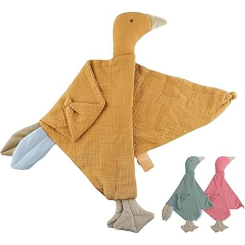Security Blanket Loveys for Babies Boy Girl, Muslin Baby Lovey Security Blanket,Soft Breathable Organic Cotton Lovies,Unisex Newborn Toddler Goose Lovey Gifts (Ginger)
