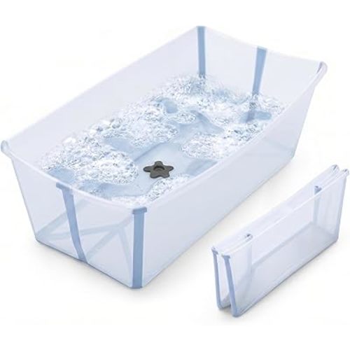 Stokke Flexi Bath X-Large Baby Bathtub, Ocean Blue - 31.5 x 15.7 x 9.4 in - Best for Infants & Toddlers - Lightweight, Foldable & Easy to Store - Convenient to Use at Home or Traveling