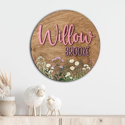 Personalized Wooden Name Sign, Custom Wildflower Nursery Sign, Round 3D Name Sign, Baby Shower Decor, Wildflower Decor, Boho Floral Pattern, Wooden name signs for nursery gift