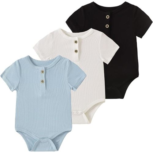 ROMPERINBOX Bamboo Onsies Baby Boy Short Sleeve 3 Pack Baby Bodysuit for Newborn Infant 0-24 Months, Viscose from Bamboo