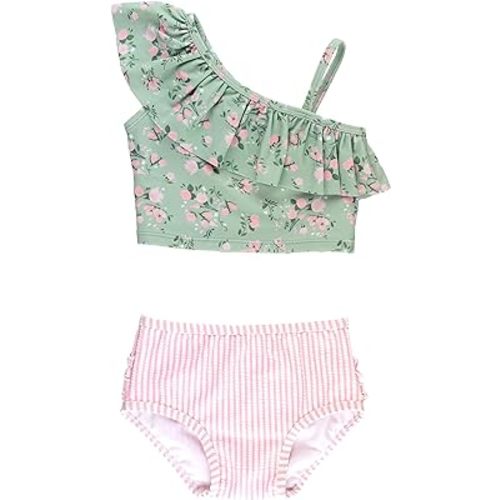 RuffleButts Baby/Toddler Girls Cropped 2-Piece Sleeveless Tankini Swimsuits with UPF50+ Sun Protection