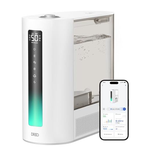 Dreo 6L Humidifiers for Bedroom, Smart Warm & Cool Mist for Large Room, 60Hr Quiet Runtime Ultrasonic Oil Diffuser for Baby, Plant, Humidity Sensor, Indicator Light, 12H Timer, Google/Alexa, White