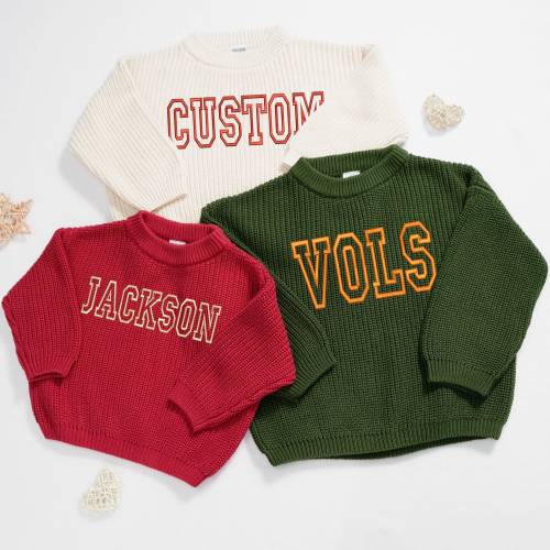 Baby/Toddler Customized Sports Teams Sweaters - Kids Custom Embroidered Varsity Style Sweater - College Football Baby Personalized Sweater
