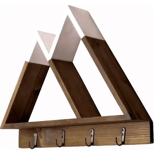and & Delivered Mountain Shelf - Triangle Shelf for Mountain Adventure Nursery Wall Der, Floating Geometric Wooden Shelves with Ruic Wall Hooks for Cryals, Kids Bedroom, Livingroom & Entryway