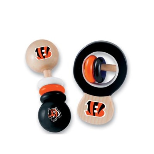 BabyFanatic Wood Rattle 2 Pack - NFL Cincinnati Bengals Baby Toy Set