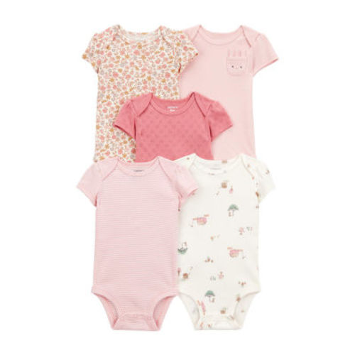 Carter's Baby Girls Round Neck Short Sleeve Rib 5-pc. Bodysuit