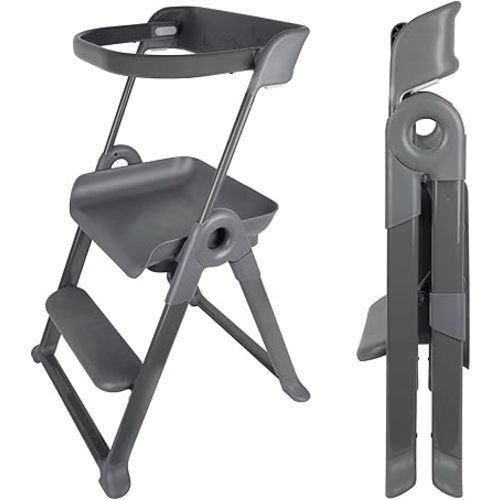 Boon Pivot Toddler Tower - Folding Toddler Step Stool for Bathroom Sink or Kitchen Countertop - Step Stool for Toddlers with CPC Certification - Gray - Ages 18 Months to 4 Years