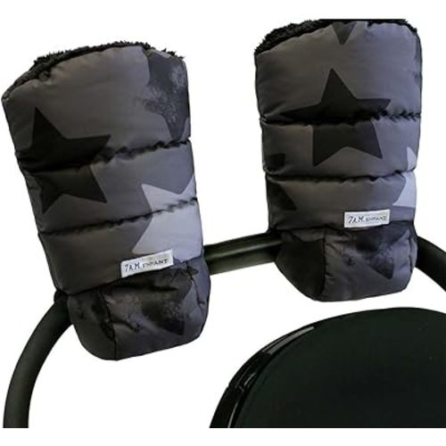 7AM Enfant Stroller Warmmuffs Gloves - Anti-Freeze Stroller Mittens for Handlebars, Water Repellent Hand Warmer Muff for Cold Weather, Plush Lined (Stella)