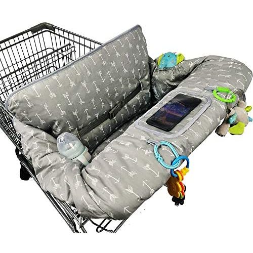 ICOPUCA Shopping Cart Cover for Baby boy Girl, Anti Slip Design, Cotton High Chair Cover, Machine Washable for Infant, Toddler, Grocery Cover Large - Grey Arrow Print