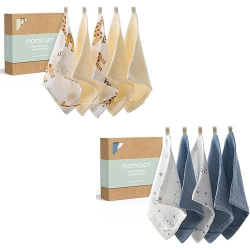 Momcozy Baby Washcloths Classic Set - Sunny Giraffe & Starry Dreams, 10 Pack (10x10 inch), Great for Bathing, and Everyday Essential