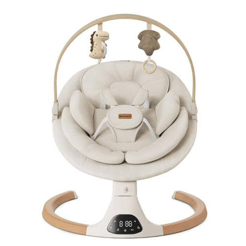 Baby Swings for Infants, Monamii Baby Swing, Infant Swing with 5 Speeds, 10 Lullabies, Electric Swing for Baby, Indoor & Outdoor Use (Beige)