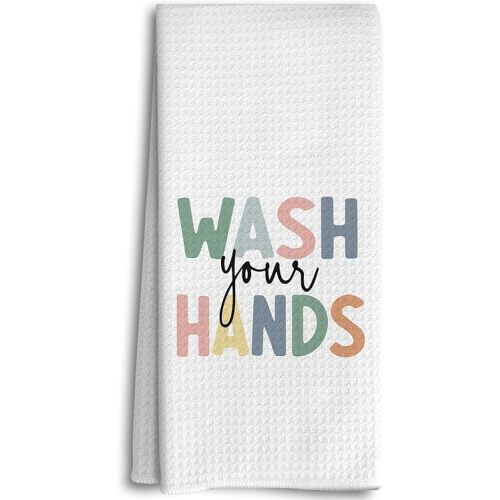 Kids Kid Bathroom Decor, Kids Hand Towels, Kids Bathroom Accessories, Little Girls Boys Bathroom Kitchen Decor for Kids, Wash Your Hands Boho Nursery Dish Towels Tea Towels for Kitchen Bathroom