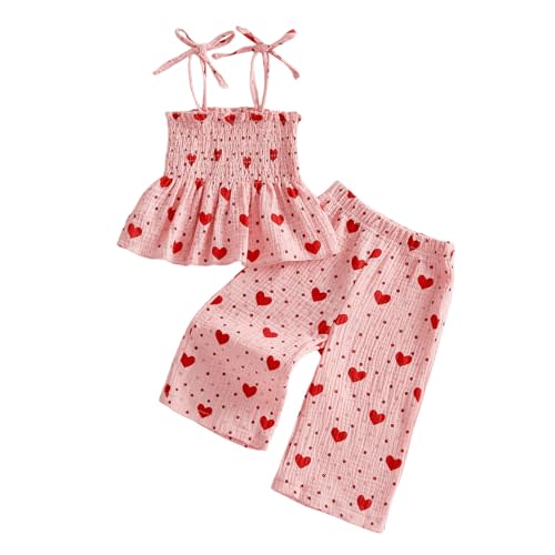 VISGOGO Infant Baby Toddler Girls Clothes Solid Color Sleeveless Camisole Linen Pants Set Baby Summer Outfits