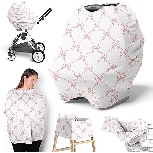 Sweet Jojo Designs Baby Car Seat Cover (Pink Bows) for Girls, Infant Multipurpose Nursing, Breastfeeding, High Chair, Shopping Cart, Stroller, Carseat Canopy Carrier (for Ballerina, Ballet Collection)