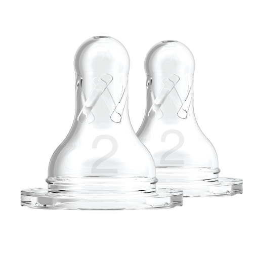 Dr. Brown’s Natural Flow Level 2, Narrow Baby Bottle Nipple, Medium Flow, 100% Silicone, BPA Free, 2-Pack, 3m+