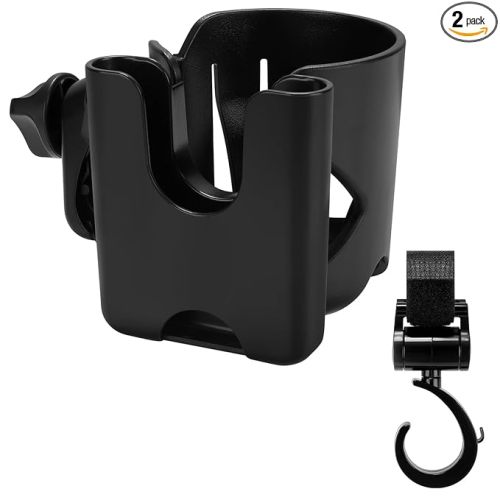 Accmor Universal Cup Holder with Hook, Stroller Cup Holder with Phone Holder, 360° Rotatable Large Caliber Designed Bottle Holder for Stroller, Bike, Wheelchair, Walker, Scooter